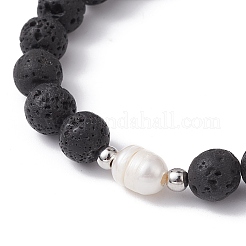 Эластичный браслет из окрашенного натурального камня лавы и жемчуга&nbsp;BJEW-JB10053-01