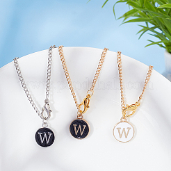 Плоские круглые подвески из эмалевого сплава с буквами&nbsp;AJEW-AB00184-23