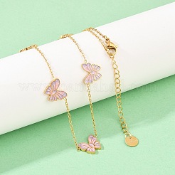 Комплекты из эмалевых ожерелий и серег-гвоздиков из нержавеющей стали 304 в форме бабочек для женщин&nbsp;SJEW-K003-04G