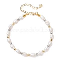 Браслеты из натурального культивированного пресноводного жемчуга и латунных бусин для женщин&nbsp;BJEW-JB12894