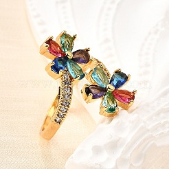 Латунные микро проложить манжеты кольца кубического циркония&nbsp;RJEW-D308-03G-A