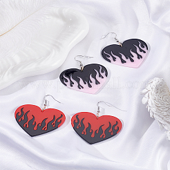 2 пара двухцветных сережек-подвесок из акрилового сплава&nbsp;EJEW-LP0001-85