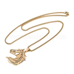 Ожерелья с подвеской в виде головы лошади из нержавеющей стали 201 для мужчин и женщин&nbsp;LS-NJEW-K283-14G