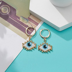 Японские плетеные ромбы с серьгами-кольцами с дурным глазом&nbsp;EJEW-MZ00002-02