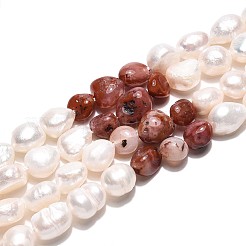 Натуральные красные агатовые самородки и нити бусин из натурального культивированного пресноводного жемчуга&nbsp;PEAR-N023-01A-02