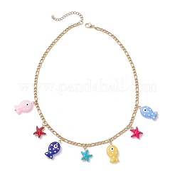 Кулон с эмалью лэмпворк и синтетической бирюзой из морской звезды&nbsp;NJEW-TA00212