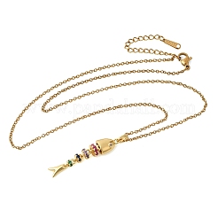 Подвеска в виде рыбьей кости из нержавеющей стали 201 с цветными кубическими циркониями&nbsp;NJEW-C111-02B-G