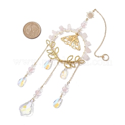 Подвески из латуни в виде бабочки и натуральной крошки розового кварца&nbsp;HJEW-TA00259