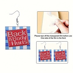 Квадратные акриловые серьги-подвески с надписью «спина и тело болят»&nbsp;FS-WGDBEE3-01