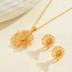 Комплекты из винтажных латунных серег-гвоздиков и ожерелий с подвесками в виде цветов для женщин&nbsp;LO1631