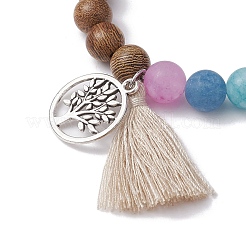 Браслет из натурального окрашенного белого нефрита и дерева&nbsp;BJEW-JB10056