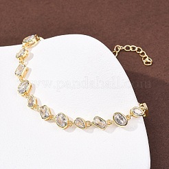 Латунные браслеты-цепочки с микропаве из прозрачных кубических цирконий для женщин&nbsp;BJEW-K274-13G