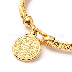 Ионное покрытие (ip) 304 нержавеющая сталь Святой Бенедикт амулеты витая веревка браслет для женщин&nbsp;BJEW-P283-06G