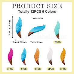 12шт 6 цвета прозрачной смолы и орехового дерева большие подвески&nbsp;RESI-TA0003-44