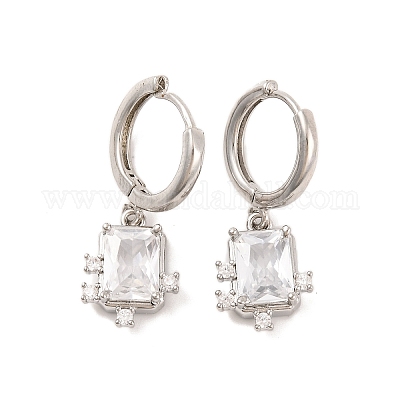 Серьги-кольца из латуни с микропаве из прозрачного кубического циркония для женщин EJEW-U015-21P-1