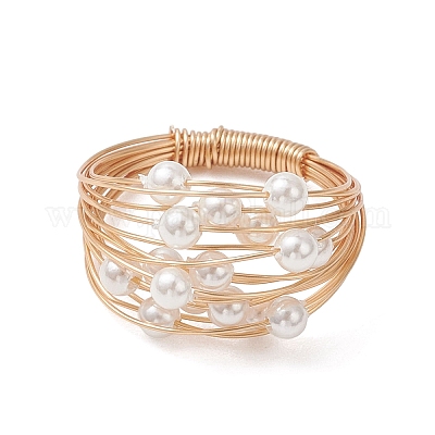 Женские кольца с круглыми жемчужинами в форме ракушки&nbsp;RJEW-JR00972-1