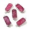 Natural Dyed Quartz Crystal Links Connector Charms, with Brass Findings, Rectangle, Silver Color Plated, Cerise, 29.5~41x14.5~15.5x6.5~9.5mm, Hole: 2.5mm