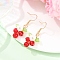 Flower with Round Acrylic & Glass Bead Dangle Earrings, Golden, Red, 40.5x13.5mm