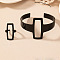 Hollow Out Rectangle Alloy Cuff Bangles & Cuff Rings Sets, Black, 55mm