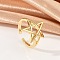 Hollow Star Brass Open Cuff Rings for Women, Cadmium Free & Lead Free, Real 18K Gold Plated, 18mm, Inner Diameter: Adjustable