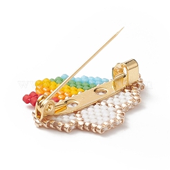 Плетеное облако из стеклянных семян с радужной брошью&nbsp;JEWB-MZ00001