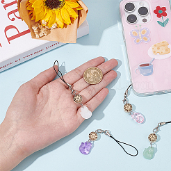 Шарм на ремешке для сотового телефона из лисьего стекла и ореха из слоновой кости&nbsp;HJEW-PH01836