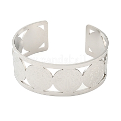 Широкие полые браслеты-манжеты из нержавеющей стали 304 с медальоном Святого Бенедикта&nbsp;LS-BJEW-S154-01P