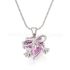 Латунное кубическое цирконие в форме сердца с подвеской в виде банта&nbsp;NJEW-T018-04P