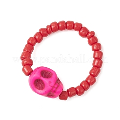 7 шт. стеклянные кольца из бирюзы и синтетического окрашенного камня для женщин RJEW-TA00209