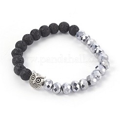 Браслеты из гальванического стекла и натуральной лавы&nbsp;BJEW-JB04016