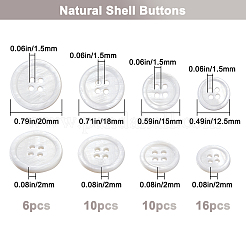 42 шт. 4 стиля 4-дырочные натуральные ракушечные пуговицы&nbsp;SHEL-BBC0001-16