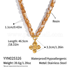 Винтажное ожерелье из бисера с подвеской в виде цветка из нержавеющей стали 304 с многоугольными бусинами из смолы&nbsp;IT6760-2