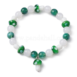 Эластичный браслет из бисера лэмпворк с подвесками в виде грибов из смолы&nbsp;BJEW-JB09570