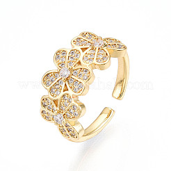 Латунные кольца-манжеты с микропаве и прозрачным цирконием для женщин&nbsp;KK-T074-20G