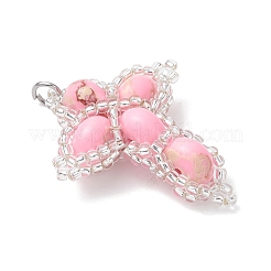 Окрашенная синтетическая императорская яшма с подвесками из стеклянных бусин&nbsp;PALLOY-MZ01119-01