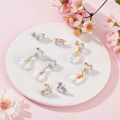 6 пара овальных серег-гвоздиков из латуни с микропаве из прозрачных кубических цирконий двух цветов&nbsp;KK-BBC0007-30