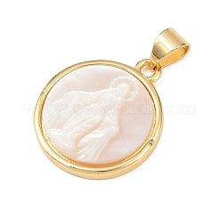 Плоские круглые подвески из натуральной белой ракушки&nbsp;KK-F919-42C-G