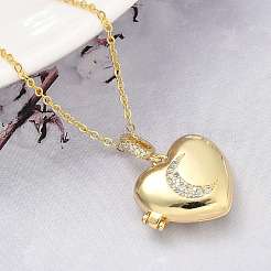 Латунные микропаве прозрачные кубические цирконии сердце медальон кулон ожерелья для женщин&nbsp;NJEW-S449-04A-G