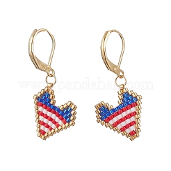 Серьги-подвески в форме сердца из стеклянного бисера с застежкой-крючком&nbsp;EJEW-MZ00692