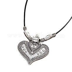 Ожерелья из цветочного сплава в форме сердца из пластика ccb и черного коровьего шнура для женщин&nbsp;FS-WG0AF62-01