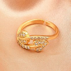 Манжеты из латуни с микро паве кубический цирконий для женщин&nbsp;RJEW-Z113-33G