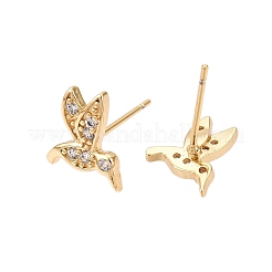 Серьга-гвоздик из латуни с прозрачным фианитом и паве&nbsp;EJEW-S217-G03