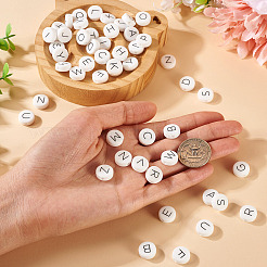 52 шт. 26 стиля плоские круглые с черными буквами a~z силиконовые бусины&nbsp;SIL-TA0002-98
