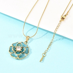 Ожерелья с подвеской в виде цветка из нержавеющей стали 304 с прозрачными кубическими цирконами и эмалью&nbsp;NJEW-H088-02G