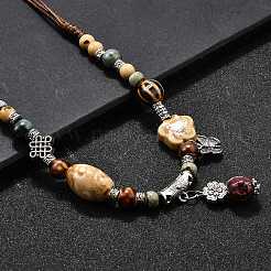 Этнический стиль сплав и фарфор керамические бусины подвеска кисточка и ожерелья&nbsp;LS-NJEW-D308-03B