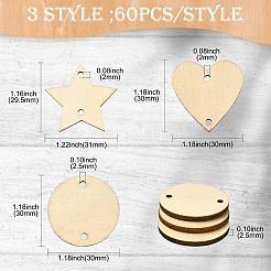 180 шт. 3 стиля неокрашенных необработанных деревянных звеньев&nbsp;WOOD-CJ0002-24