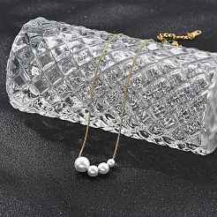 Ожерелья с подвесками из белых пластиковых жемчужин и круглых бусин&nbsp;NJEW-P320-21G