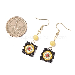 Серьги-подвески ручной работы из стеклянных бусин с узором «окно-решетка»&nbsp;EJEW-MZ00560-04