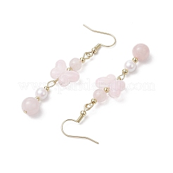 Серьги-подвески в виде бабочек из натурального розового кварца&nbsp;EJEW-JE06317-01