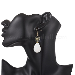 Серьги-подвески в форме кошки из натуральной пресноводной ракушки и стекла с каплевидными подвесками&nbsp;EJEW-JE06833